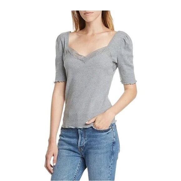 Free People Tops - Free People Margaux Charcoal Gray Ribbed Blouse